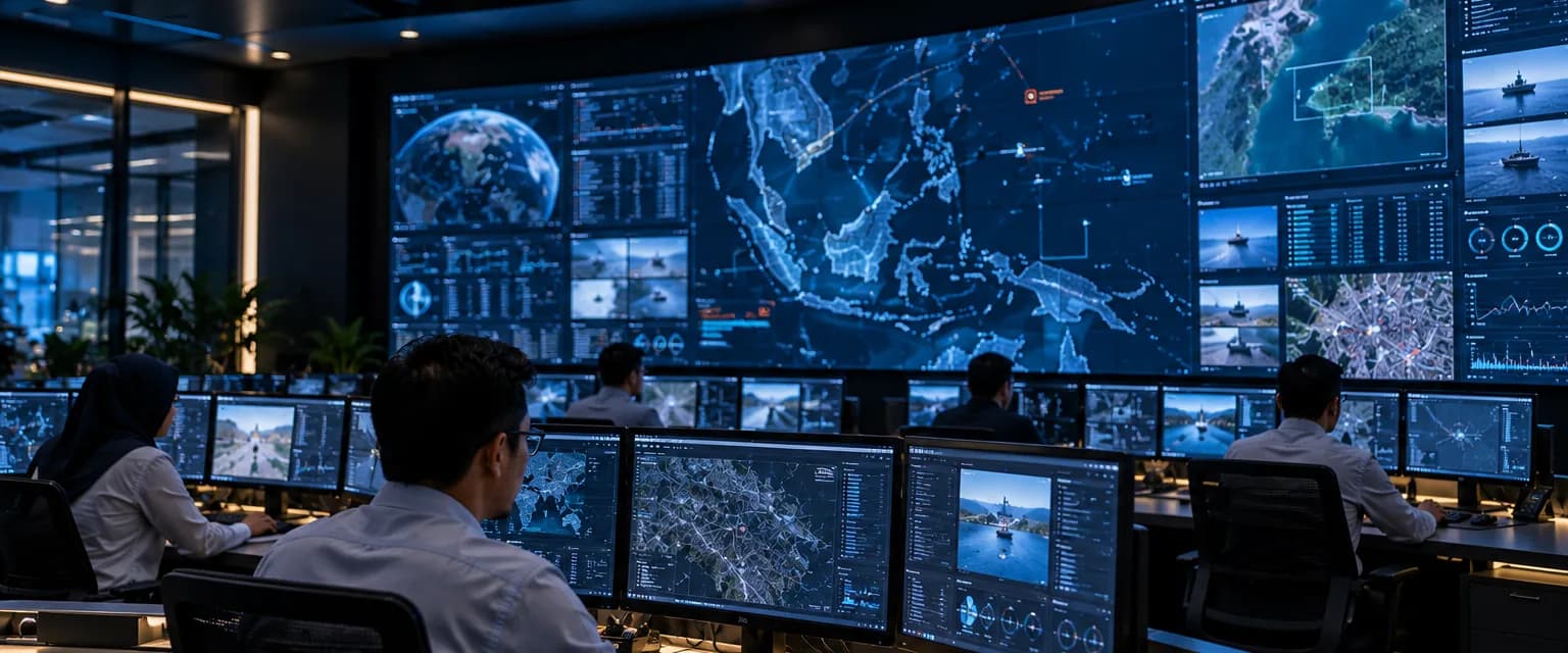 Control room with operators and a large video wall