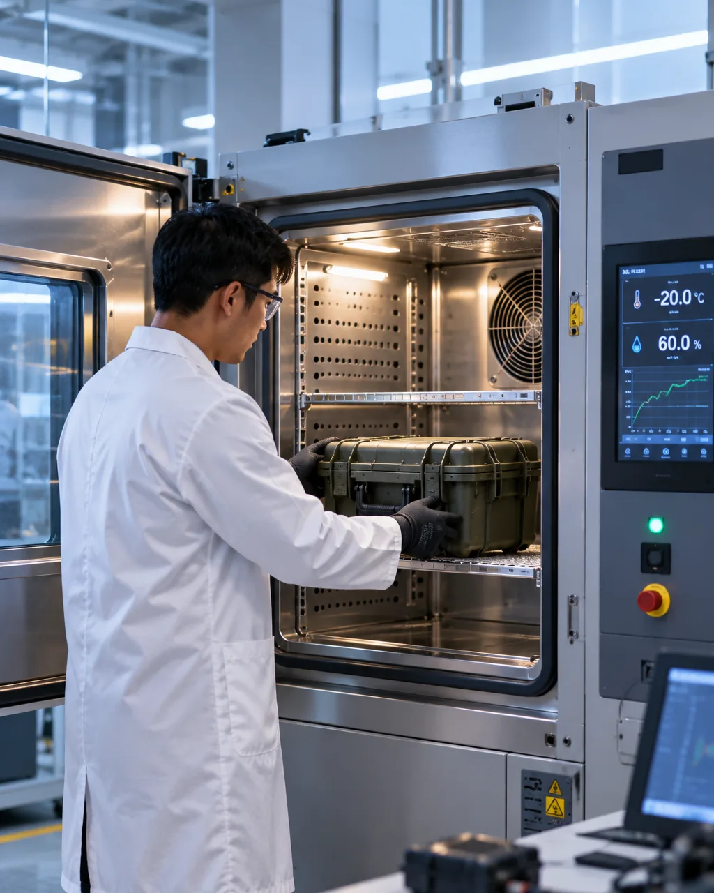 Technician testing a product sample in a laboratory