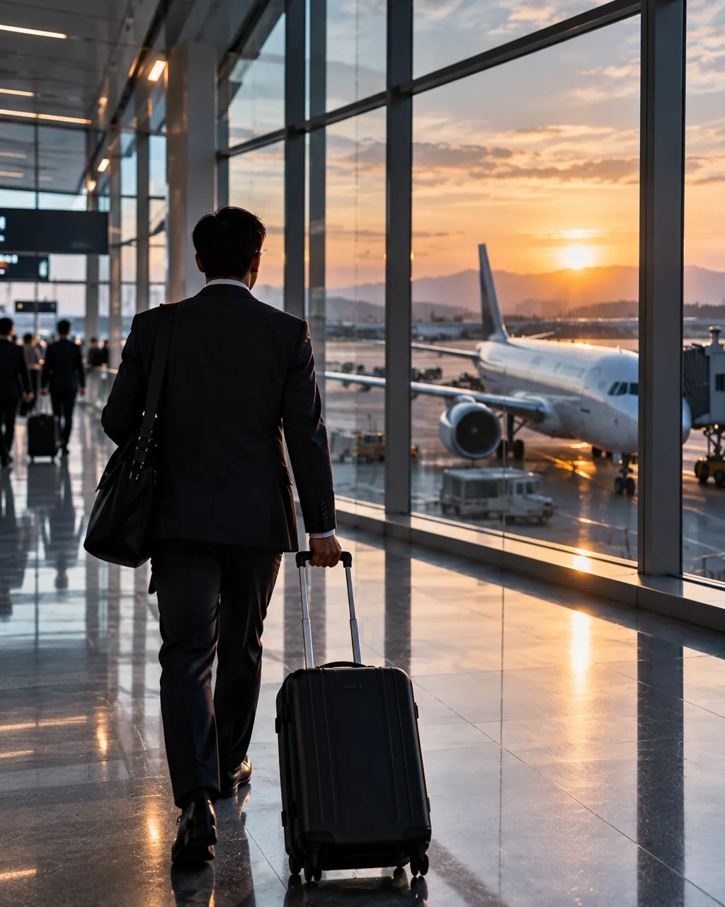 Executive arriving at an international airport terminal